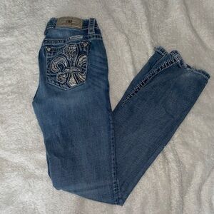 dark wash, flare, miss me jeans